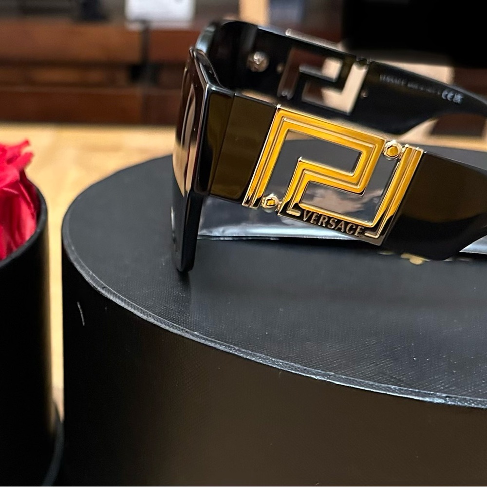 Authentic Versace Black and Gold Luxury Sunglasses Model 4402 with case and box
